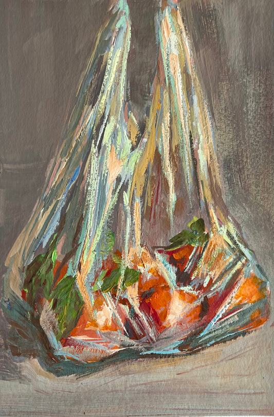 Gouache Painting - Oranges in a Bag 2