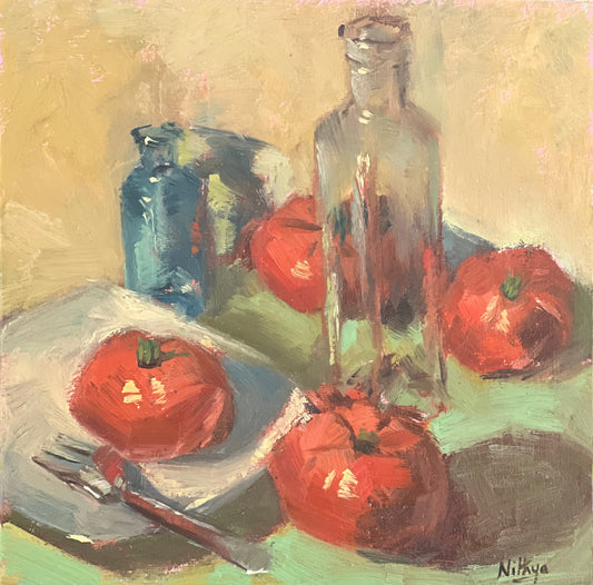 Still Life oil painting - Tomatoes and Glass