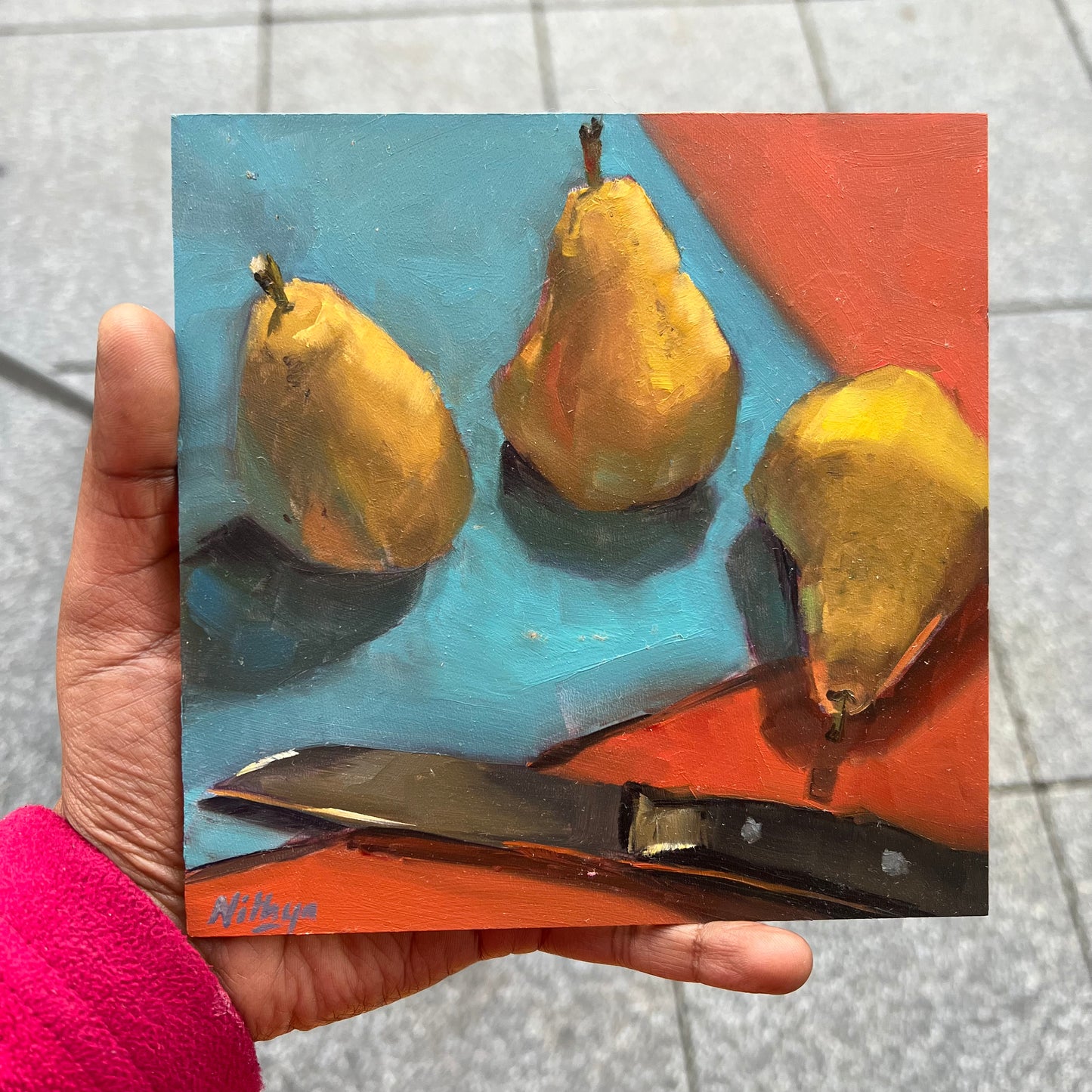 Small Oil Painting - Pears and Knife