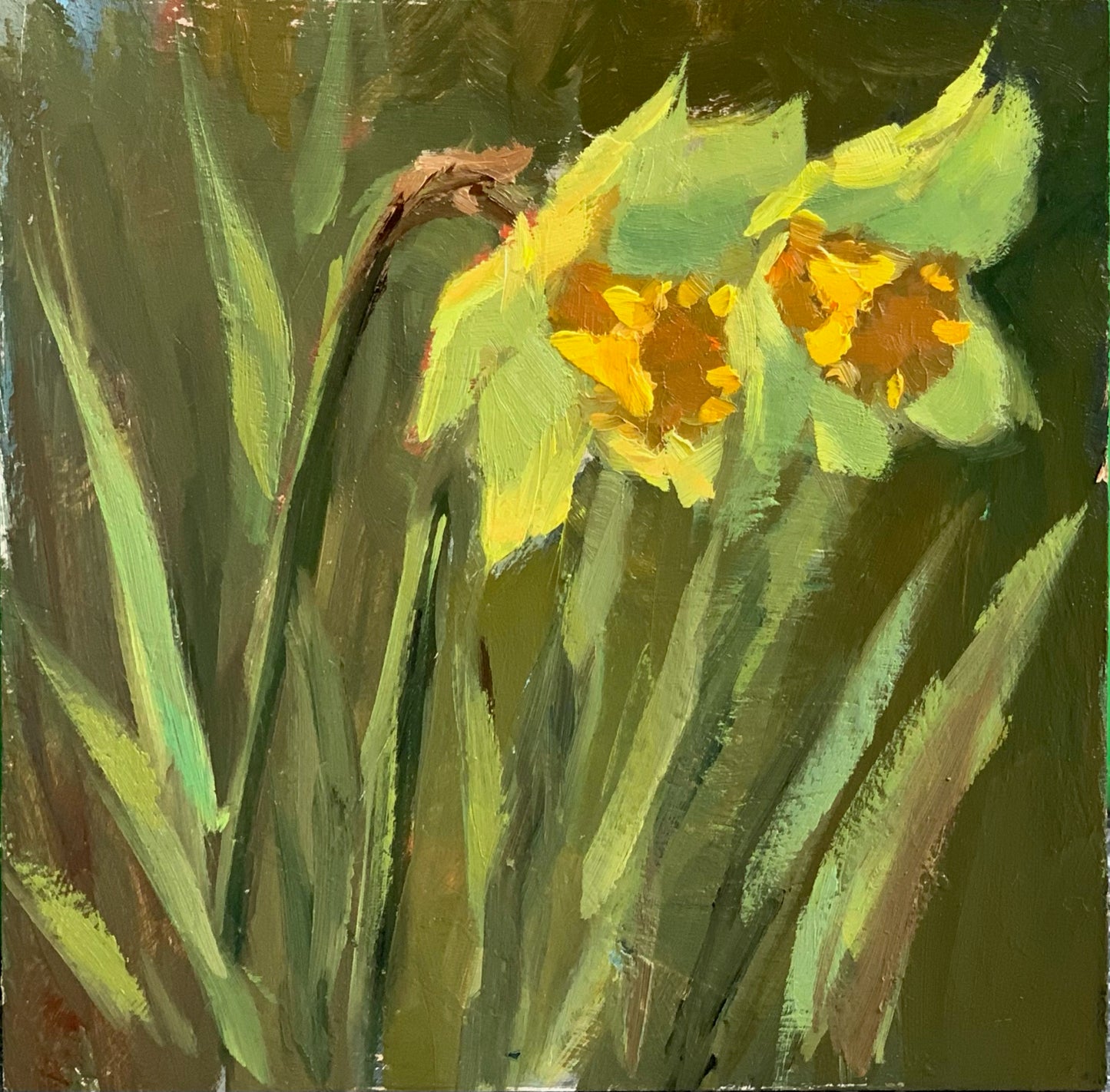 Couple of daffodils - small oil painting
