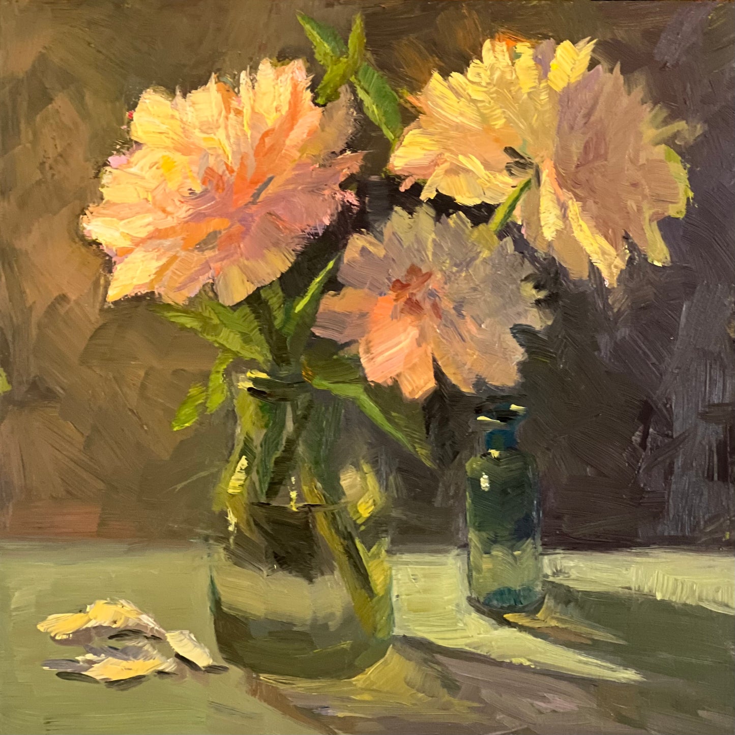 White Peonies in the Spotlight - Original Oil Painting of Flowers