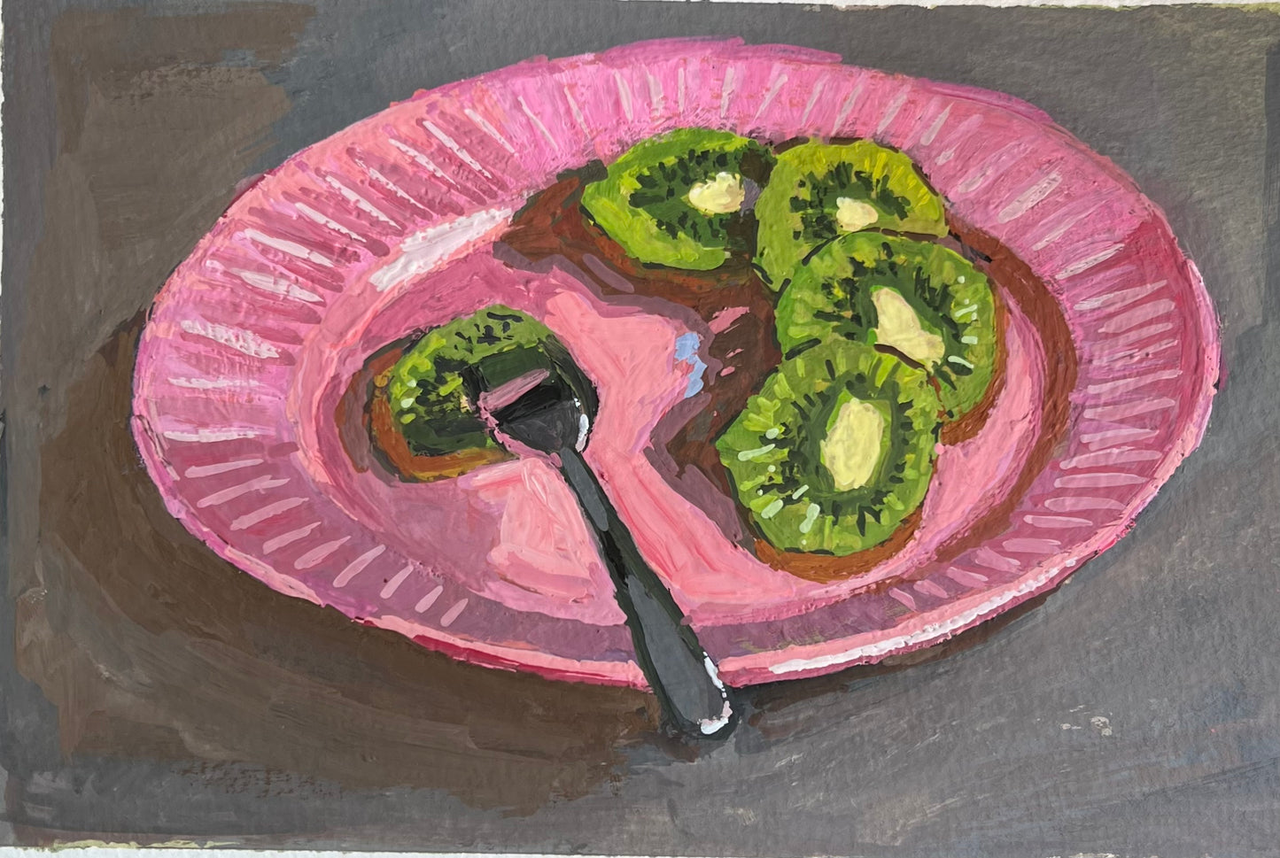 Gouache Painting: Kiwi slices on pink