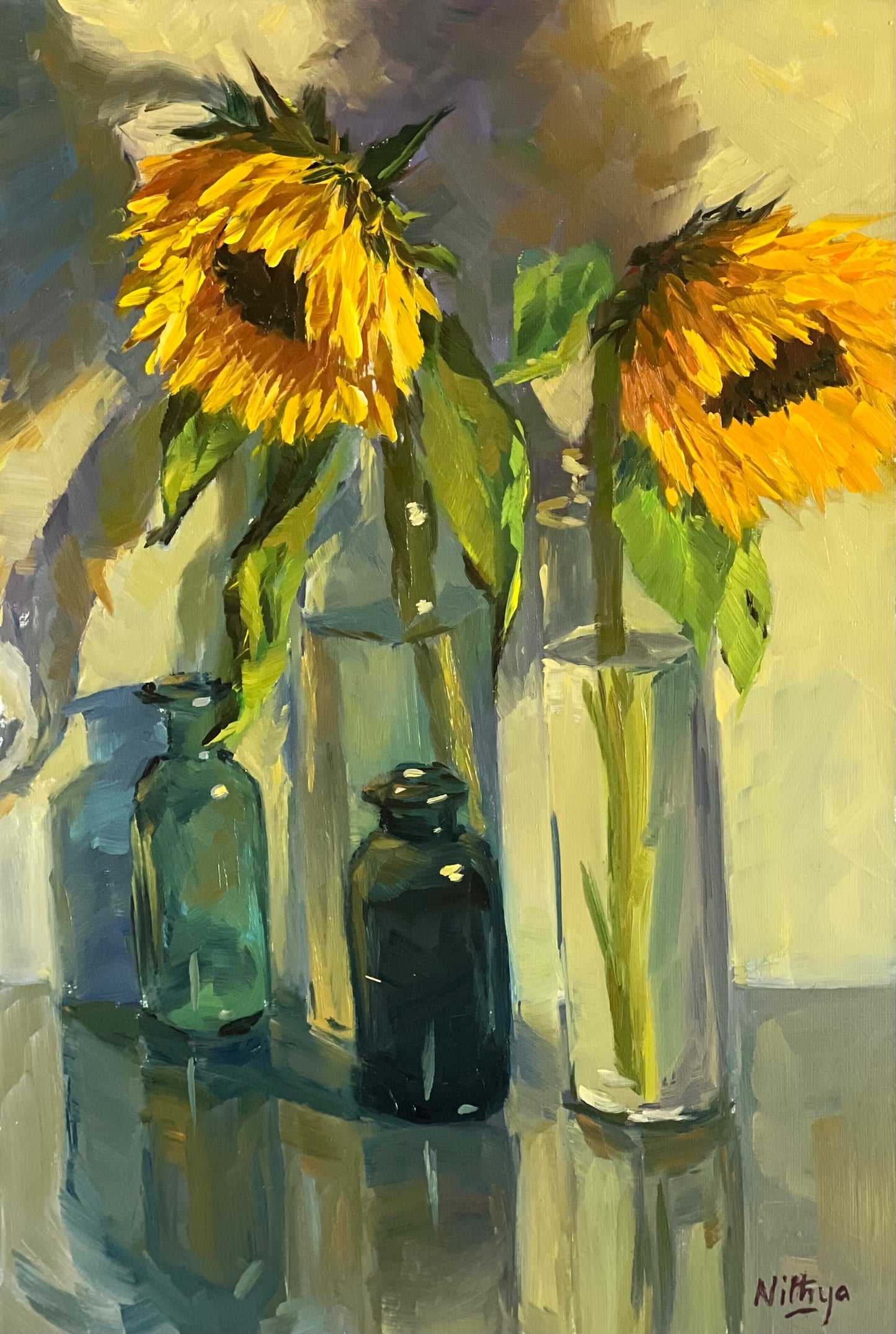Sunflower Series 15 - Original Stilllife Painting, 8 by 12 inches