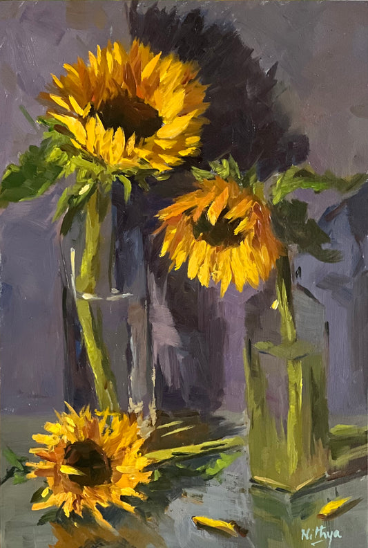 Sunflower Series 7 - Original Stilllife Painting, 8 by 12 inches
