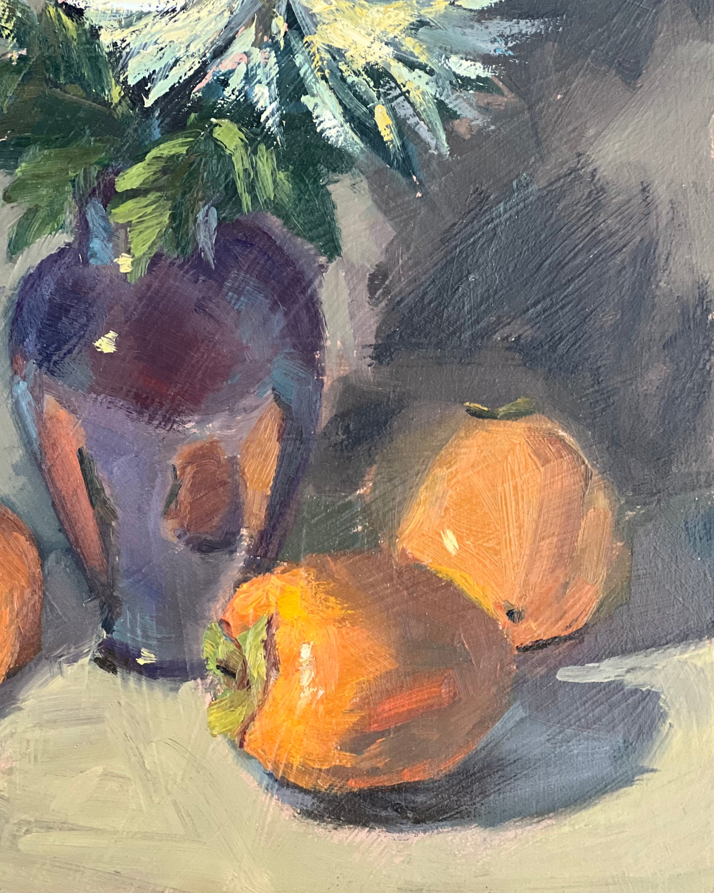 Persimmons and Mums in a vase - Original Oil Painting
