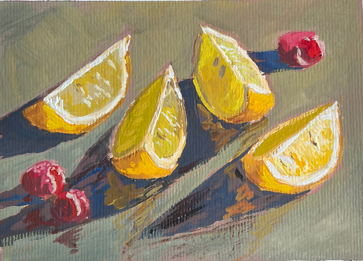 Lemon Slices in the sun - Small Still Life Gouache Painting