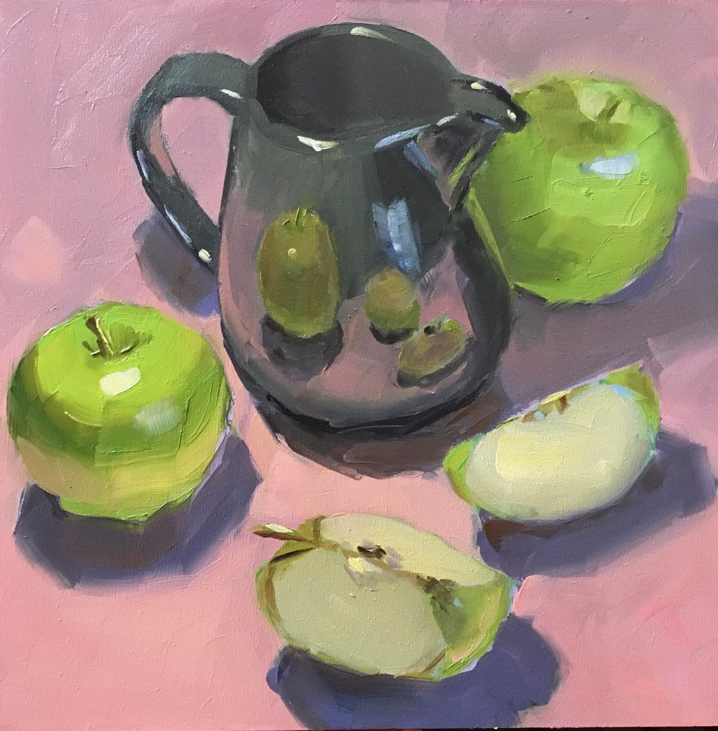 Small Painting - Cut Apples on pink