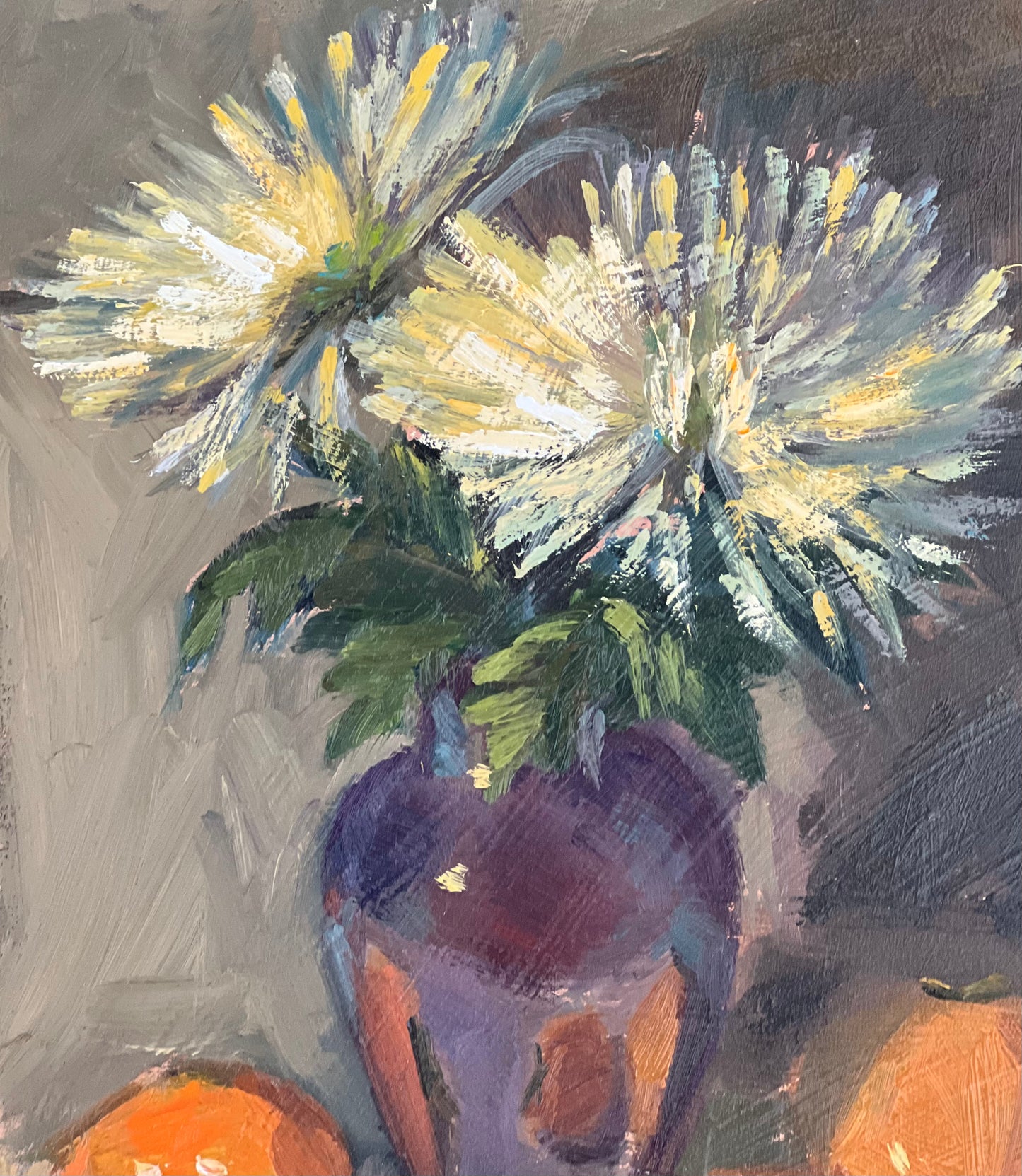 Persimmons and Mums in a vase - Original Oil Painting