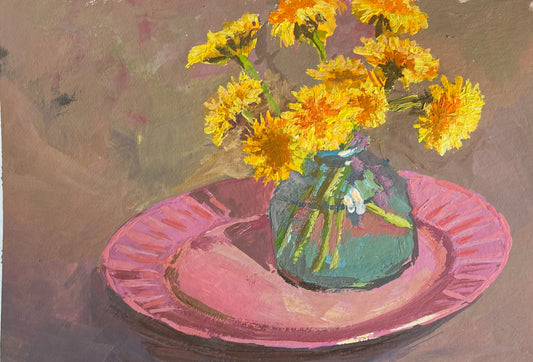 Dandelions on Pink - 4 - Gouache Painting