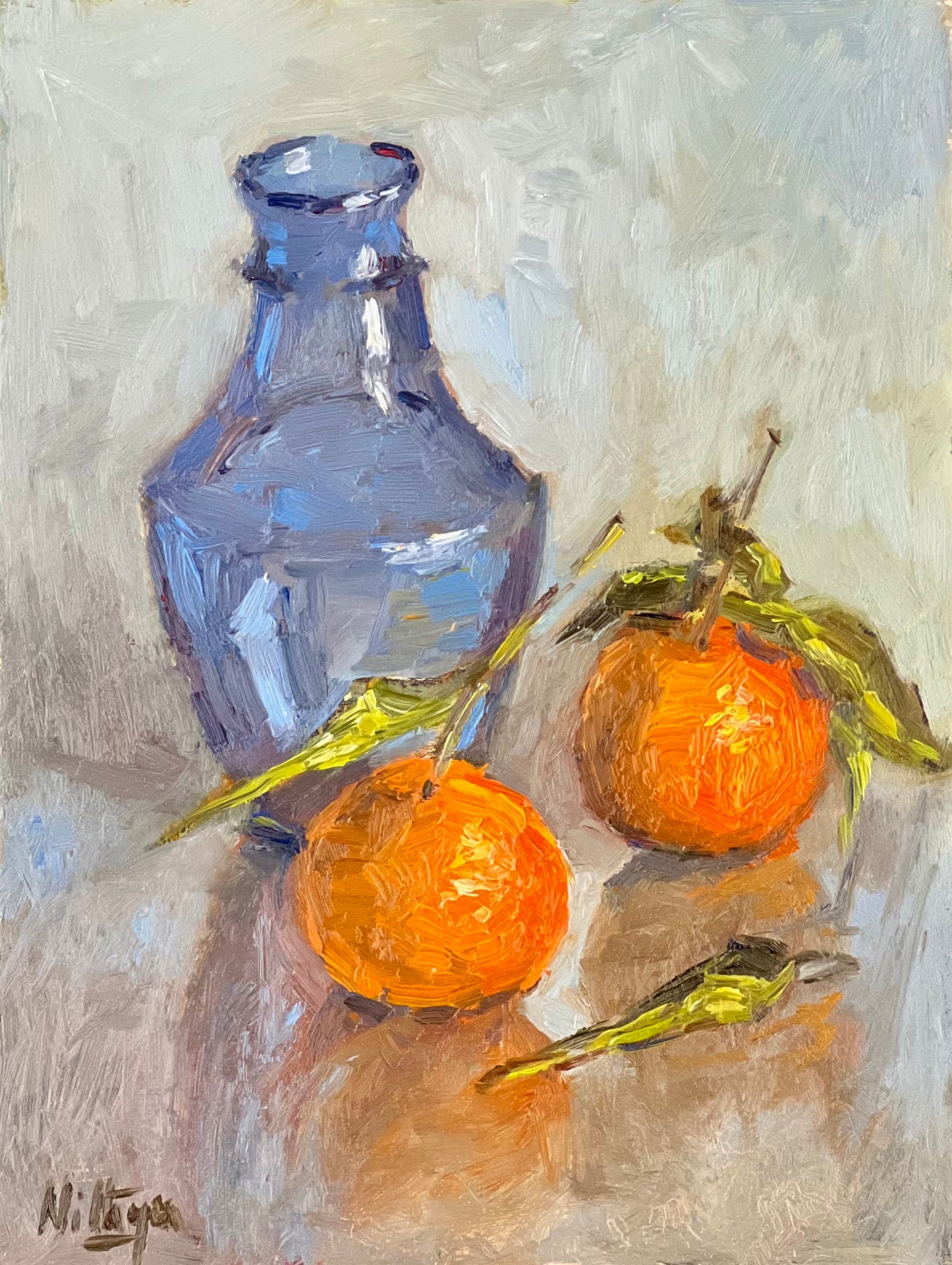 Small Oil Painting - Oranges and a blue glass!