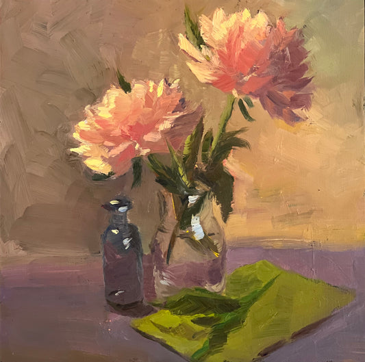 Spotlight Peonies - Original Oil Painting of Flowers
