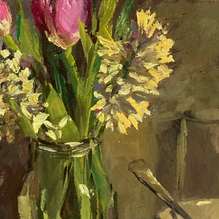 Stilllife Painting - Hyacinths, Tulips and Roses