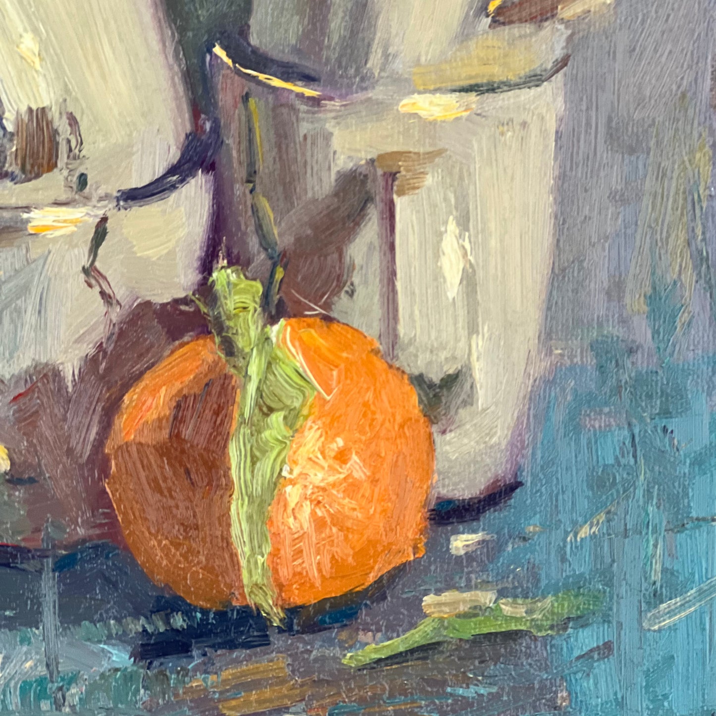 Oranges and Cups on Blue - 2 - Still Life Oil Painting