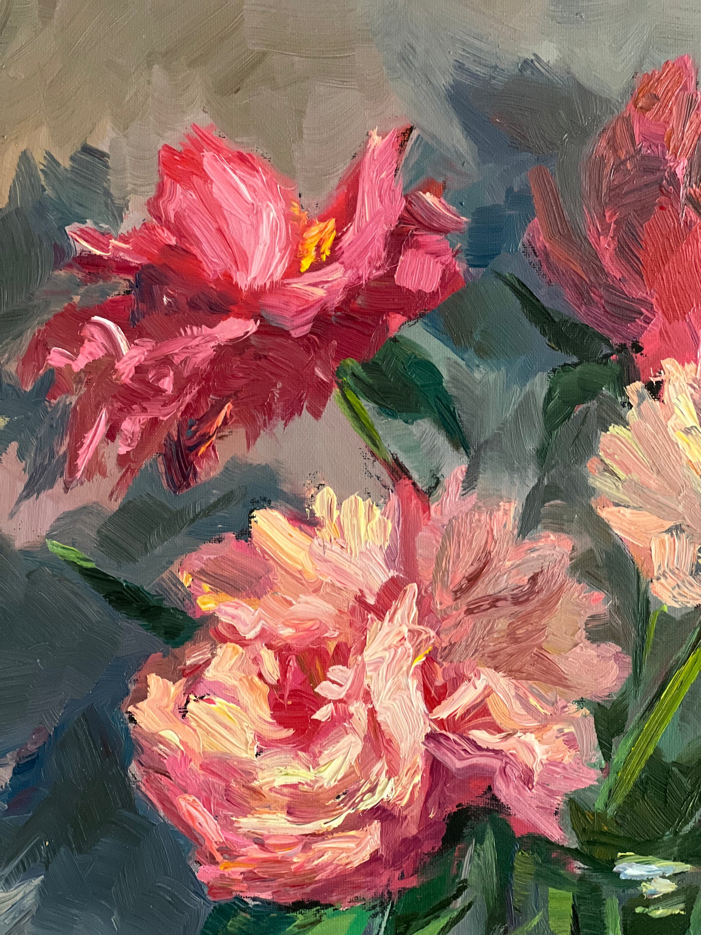 Pink Peonies - Original Oil Painting of Flowers