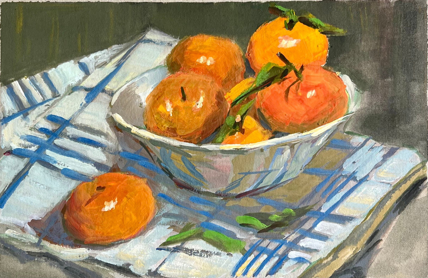 Gouache Painting - Bowl of Oranges