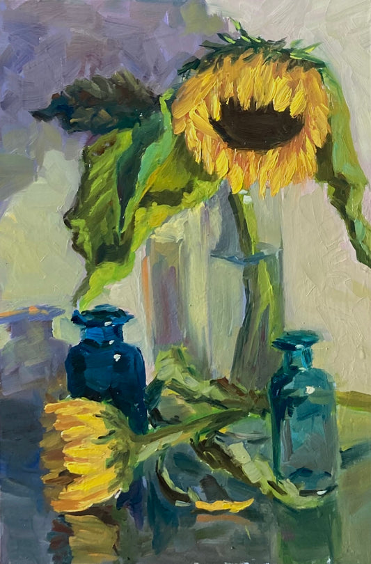 Sunflower Series 21 - Original Stilllife Painting, 8 by 12 inches