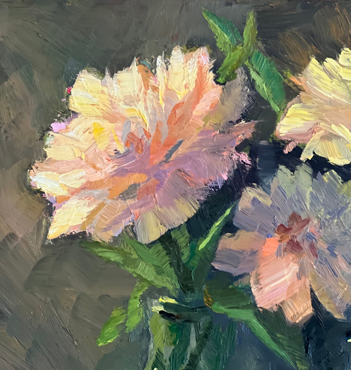 White Peonies in the Spotlight - Original Oil Painting of Flowers