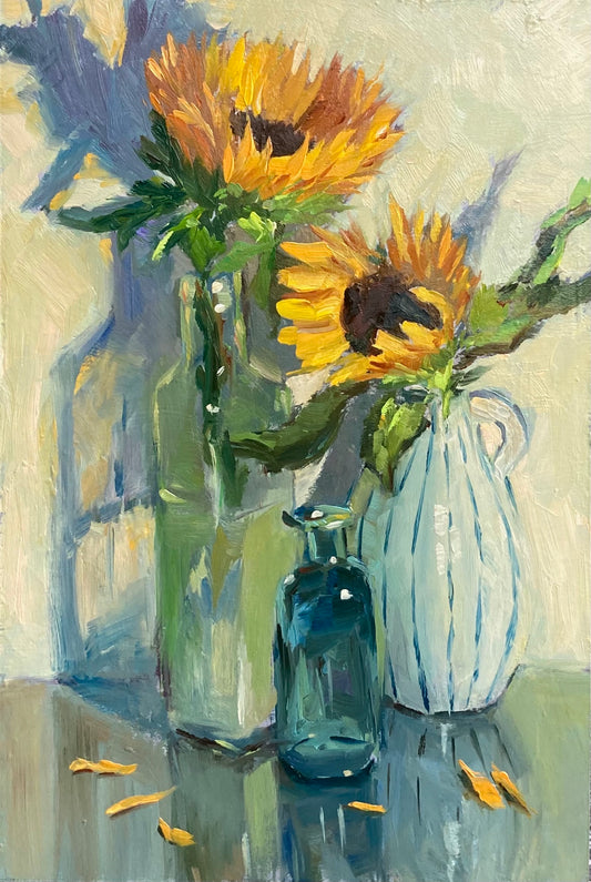 Sunflower Series 12 - Original Stilllife Painting, 8 by 12 inches