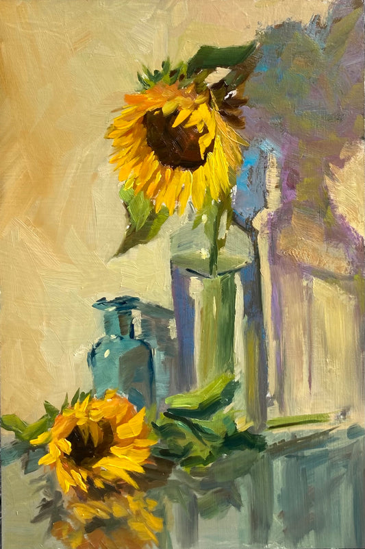 Sunflower Series 6 - Original Stilllife Painting, 8 by 12 inches