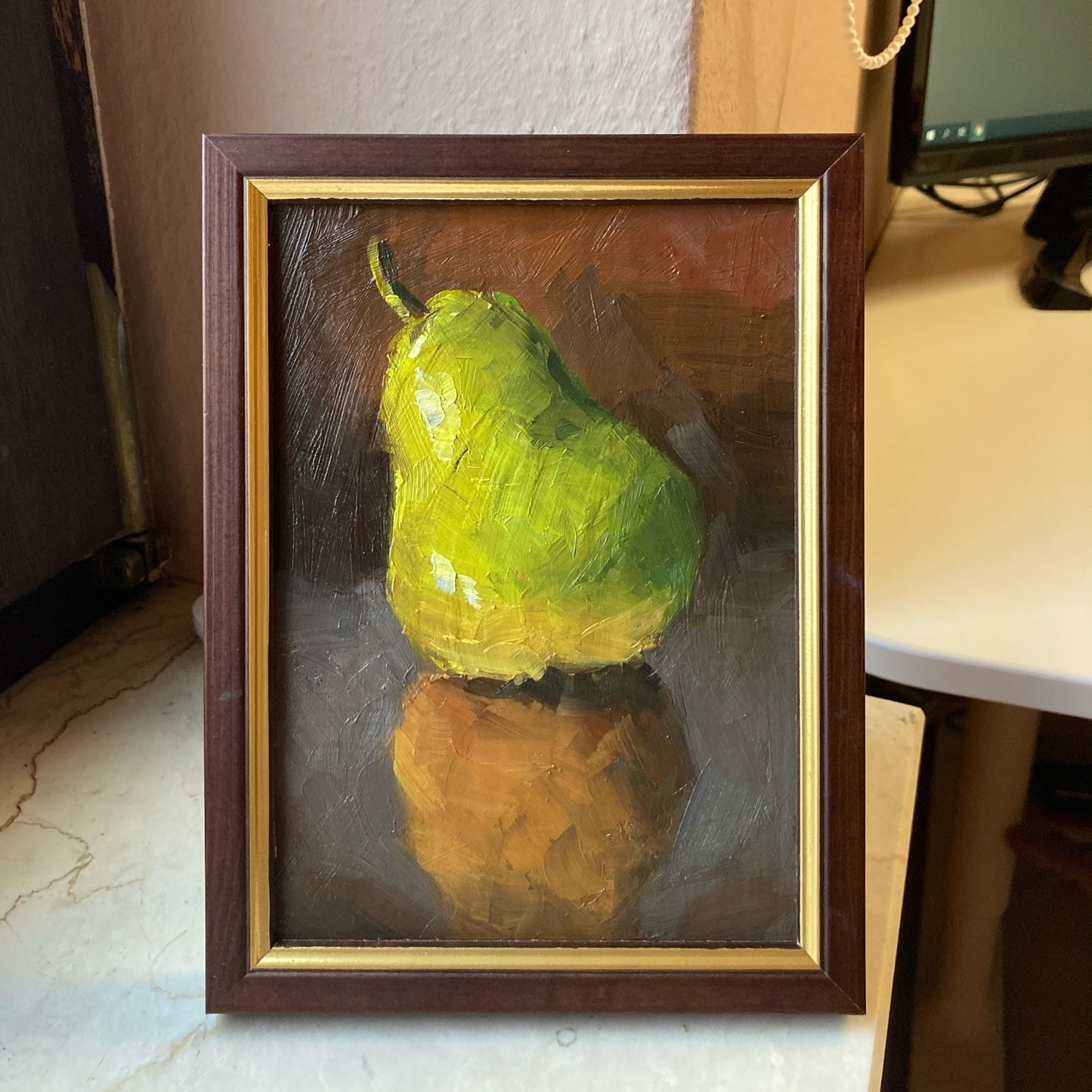 Small Stilllife painting of a pear
