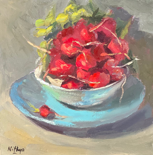 Radishes on Blue - Original Oil Painting