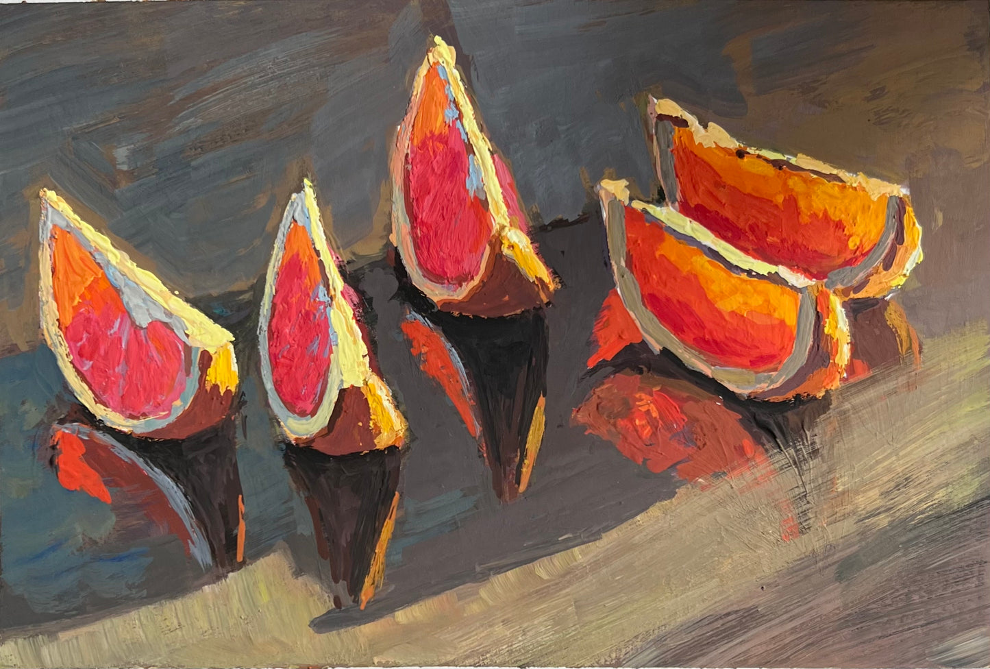 Gouache Painting - Sunlit Slices of Grapefruit