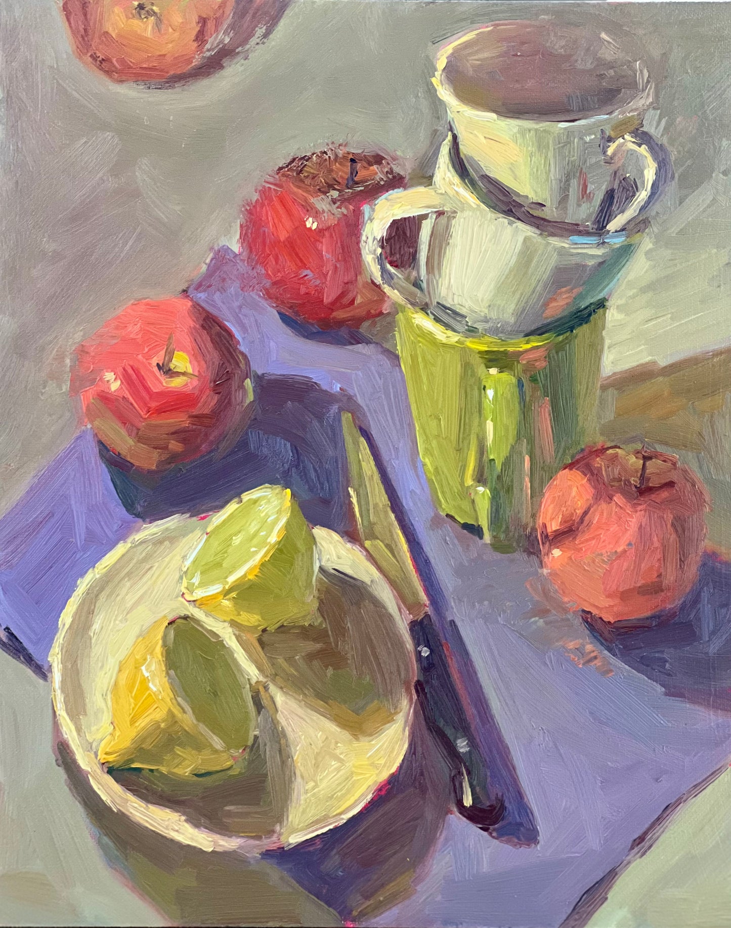 Still Life Oil Painting - Apples with cut up lemons!