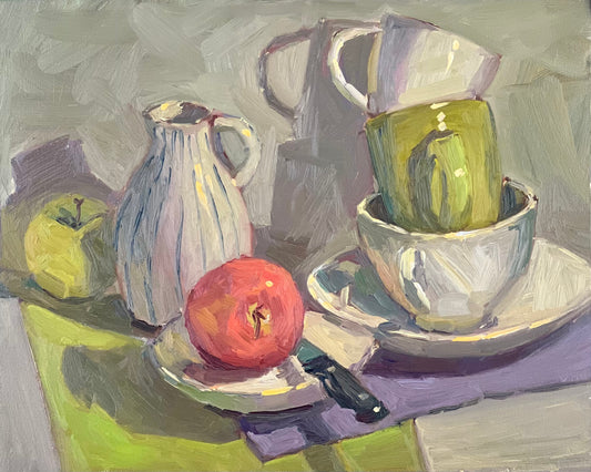 Still Life Oil Painting - Arrangement with apples and cups!