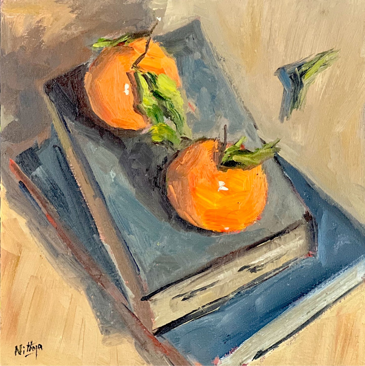 Still Life Oil Painting - Oranges on Books