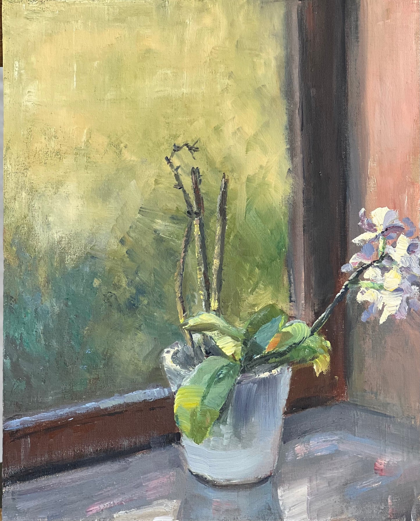 Still Life Oil Painting - Orchids by a window