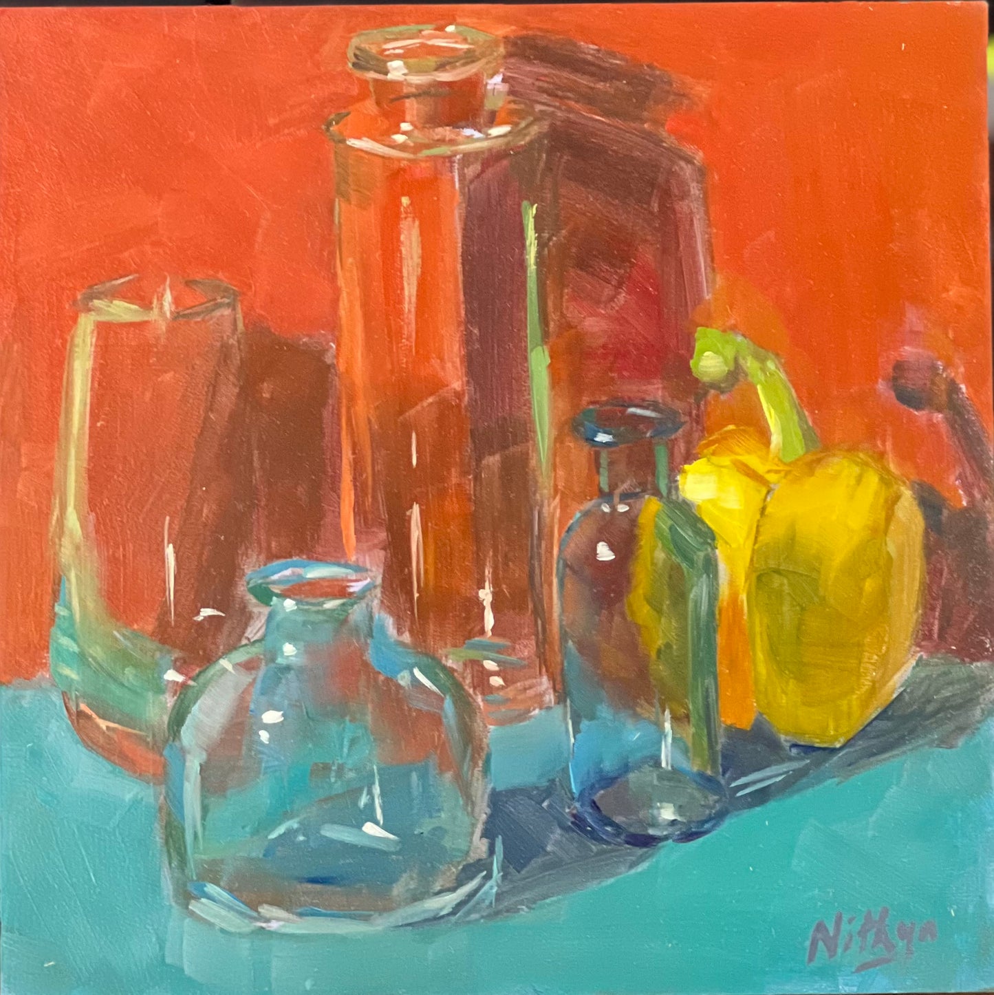 Small Oil Painting - Bottles with a pepper
