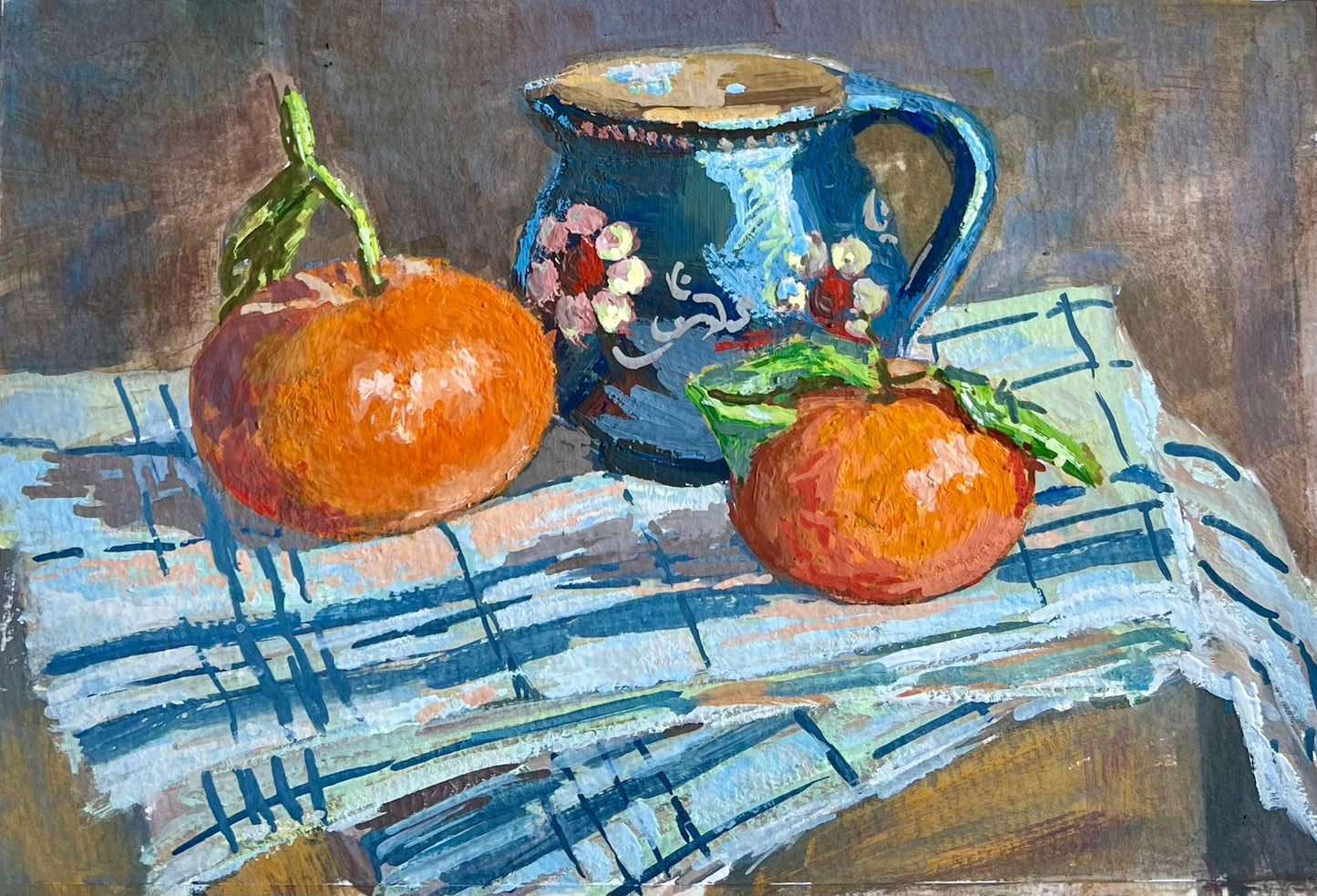 Gouache Painting - Oranges with Blue!