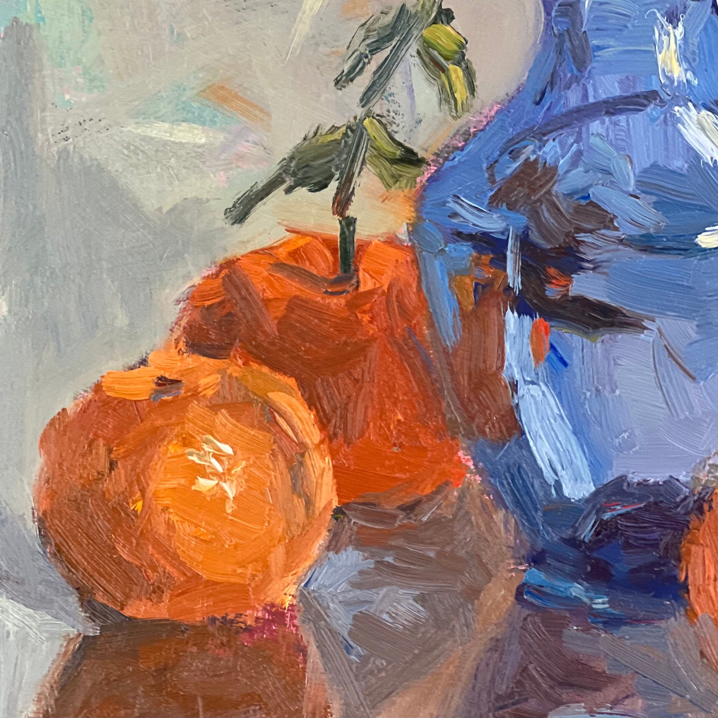 Mandarines with a blue glass! - Still Life Oil Painting