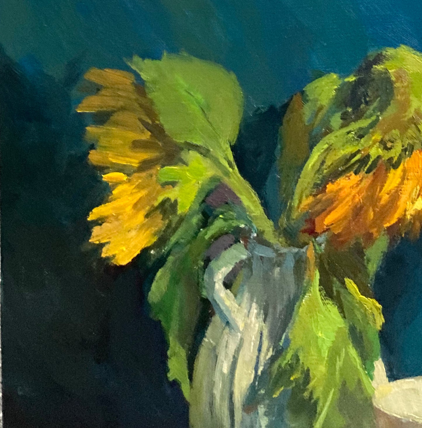 Sunflowers on Blue - Oil Painting