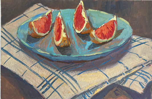 Gouache Painting - Grapefruit Slices with fabric