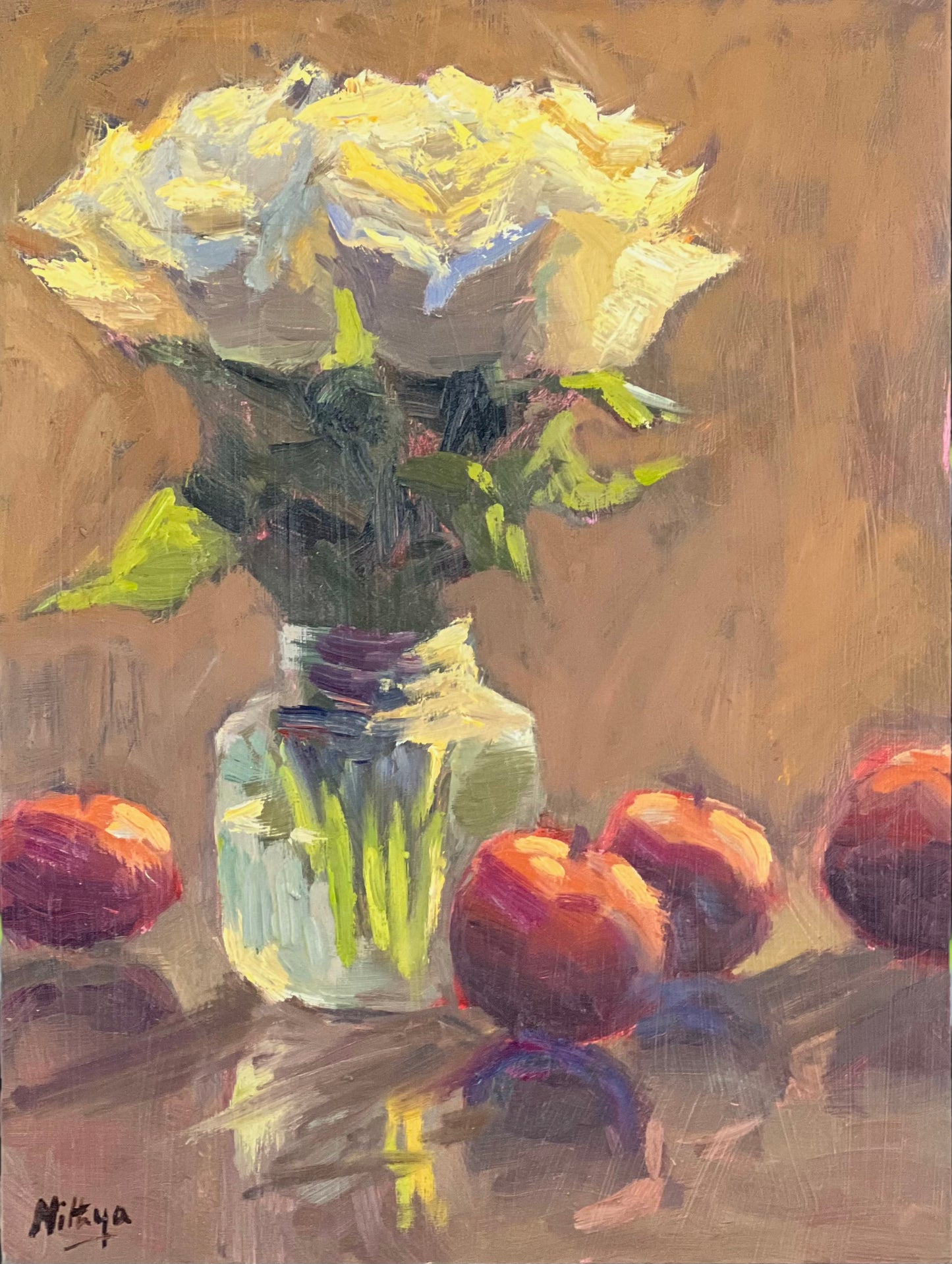 Oil Painting of Roses - Backlit roses and plums