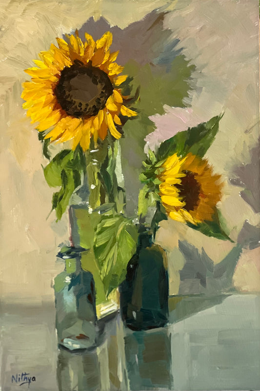 Sunflower Series 4 - Original Stilllife Painting, 8 by 12 inches