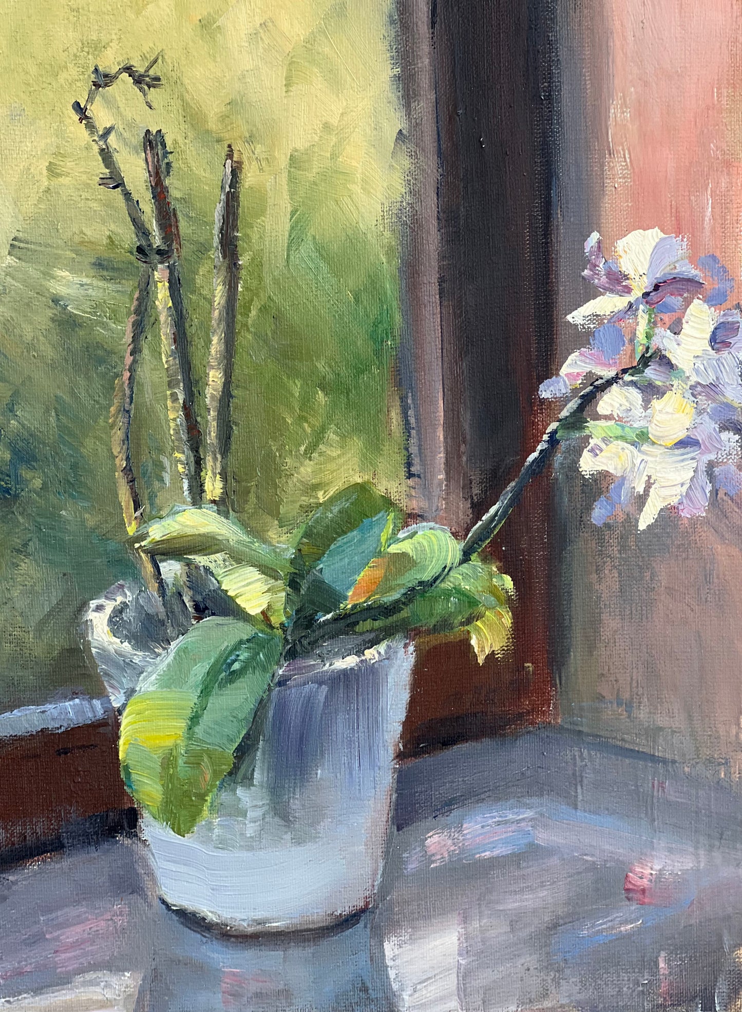 Still Life Oil Painting - Orchids by a window