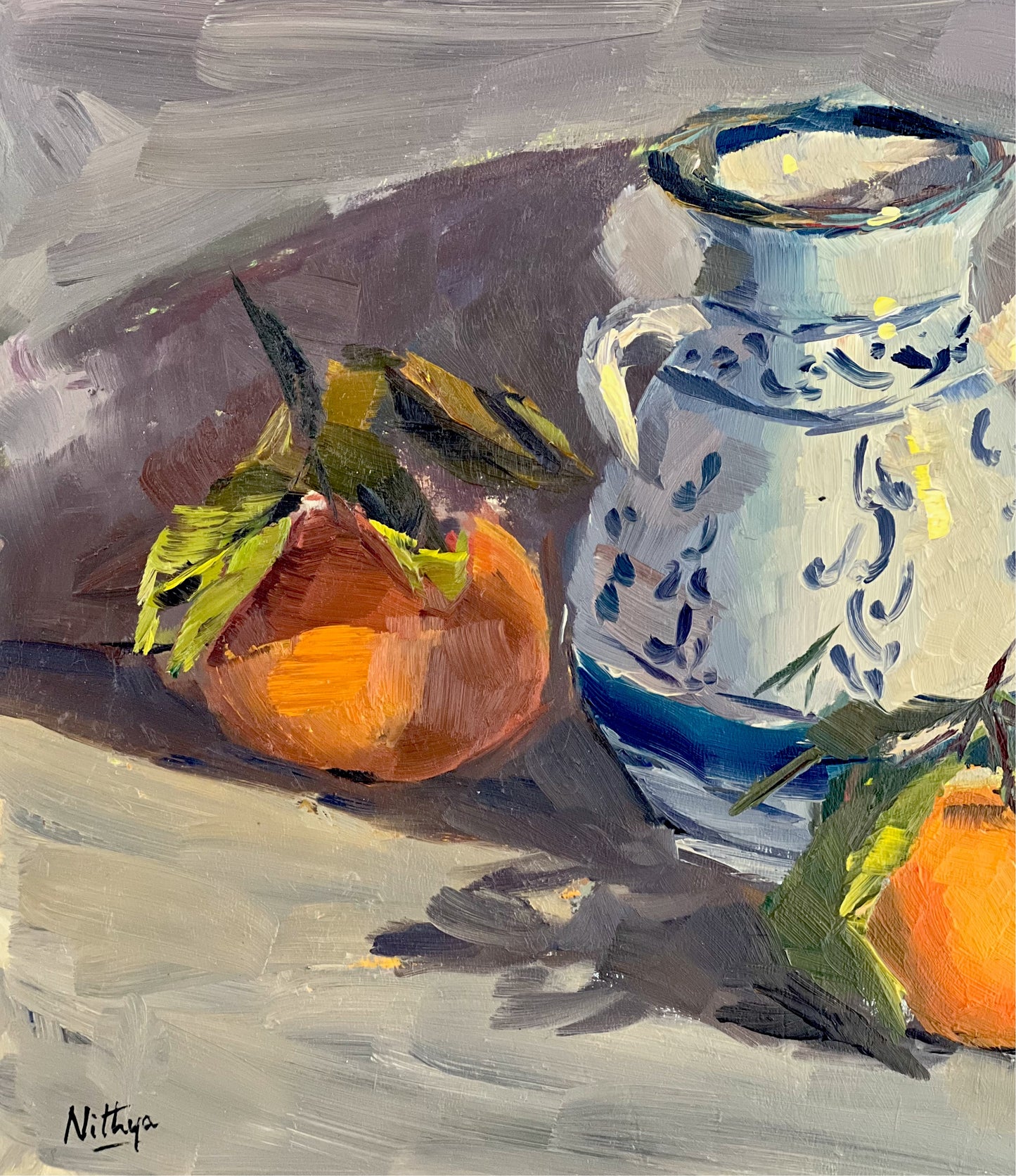 Still Life Oil Painting - Oranges and a Vase