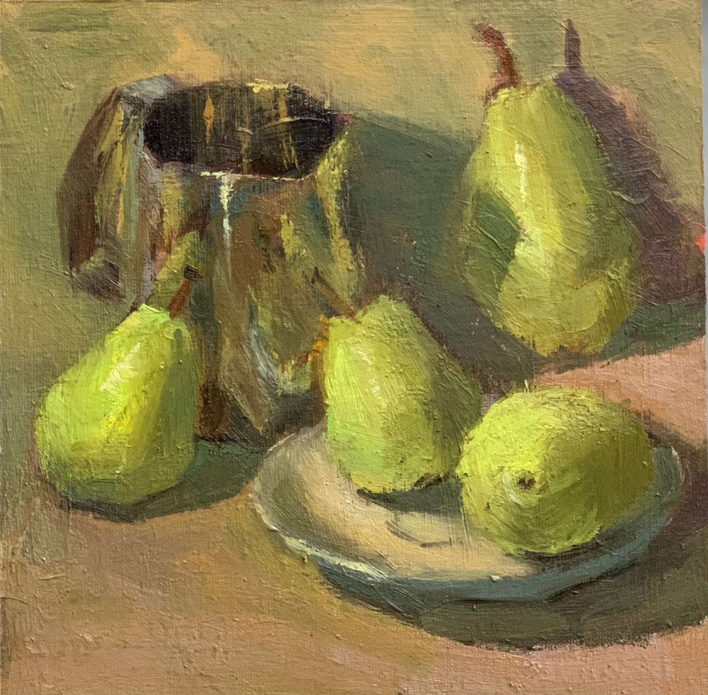 Original Oil Painting - Green Pears and Creamer