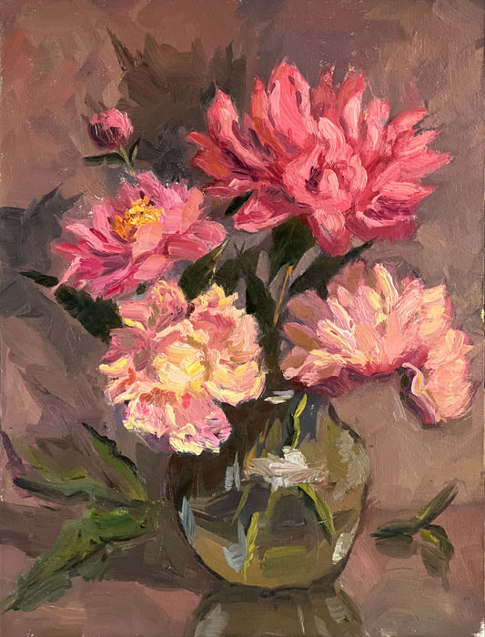 A fine pink quartet!  - Original Oil Painting of Flowers