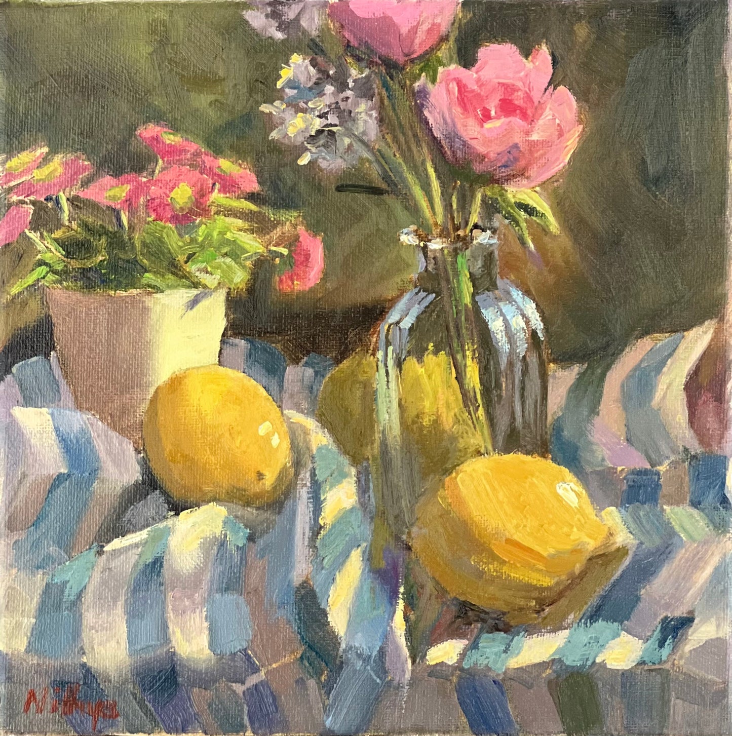 Original Oil Painting - Lemons and Stripes
