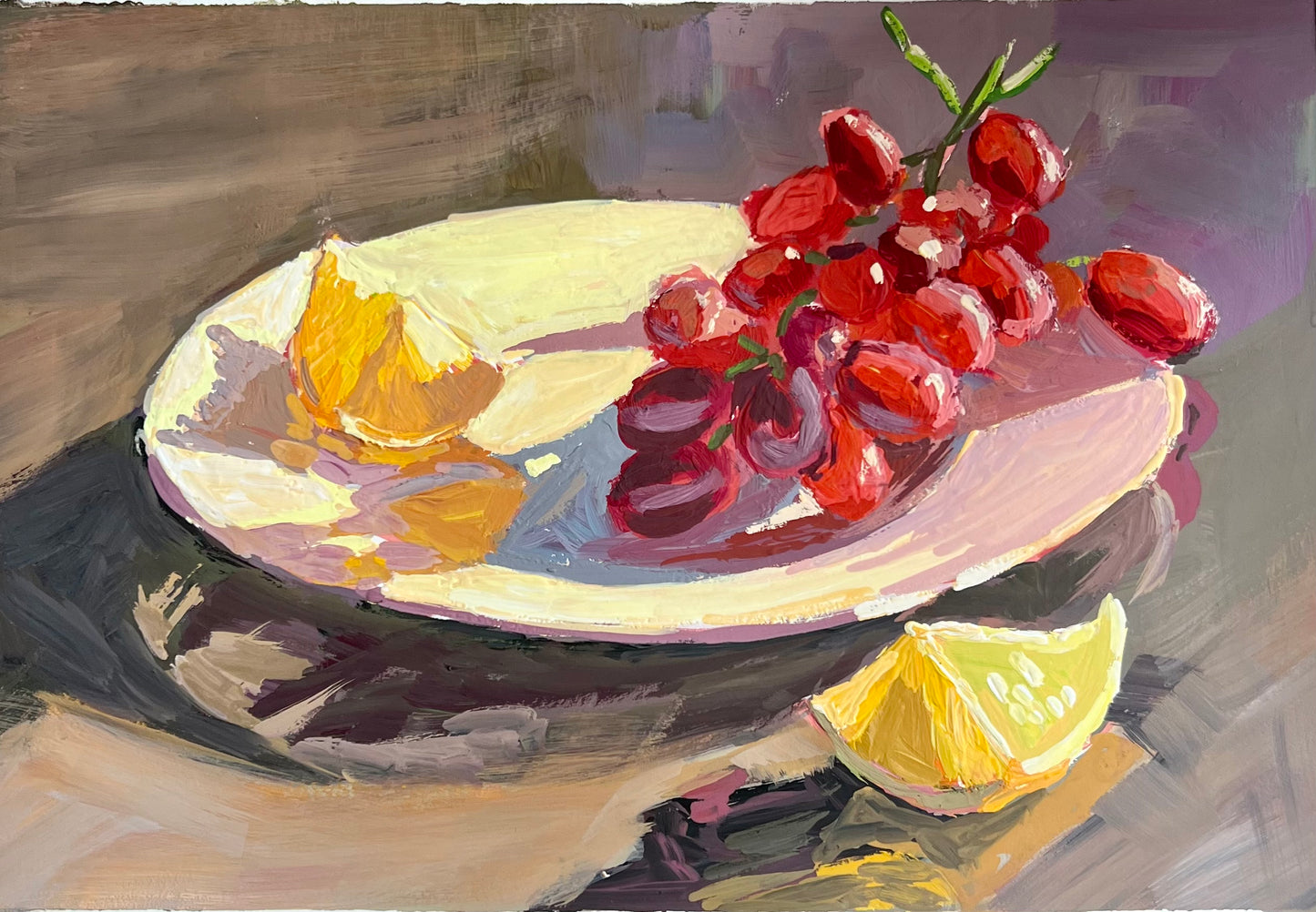 Gouache Painting: Grapes and lemons in sunlight!