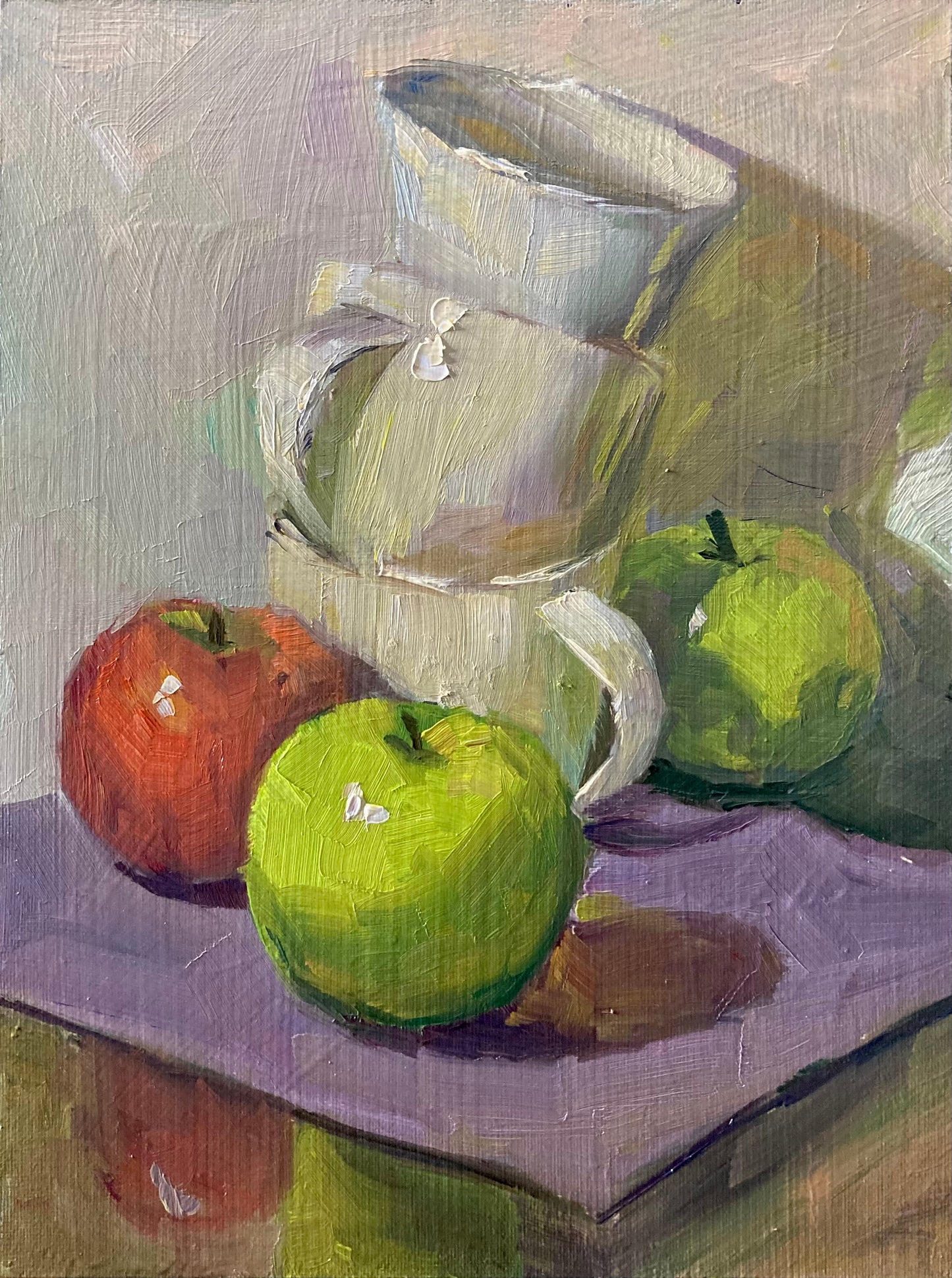 Green and Red Apples 2 - Small Original Oil Painting