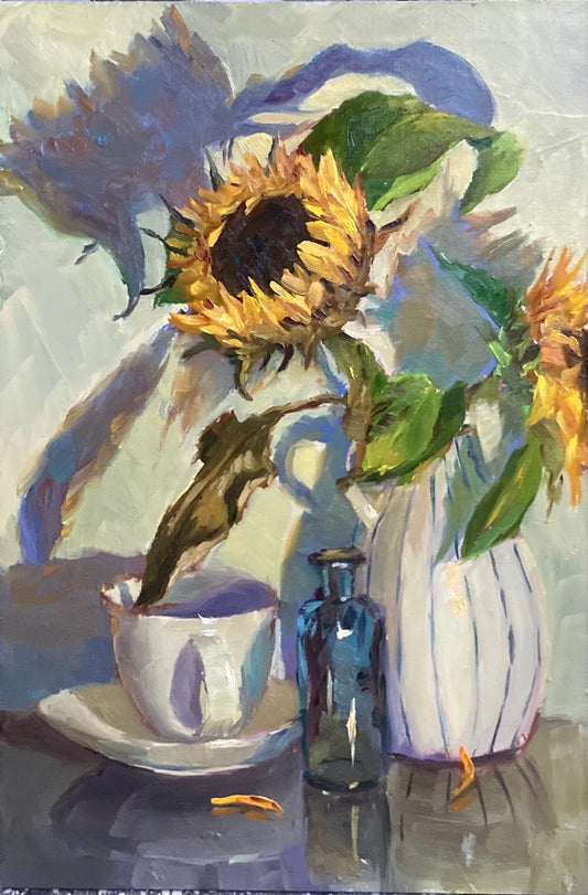 Sunflower Series 27 - Original Stilllife Painting, 8 by 12 inches