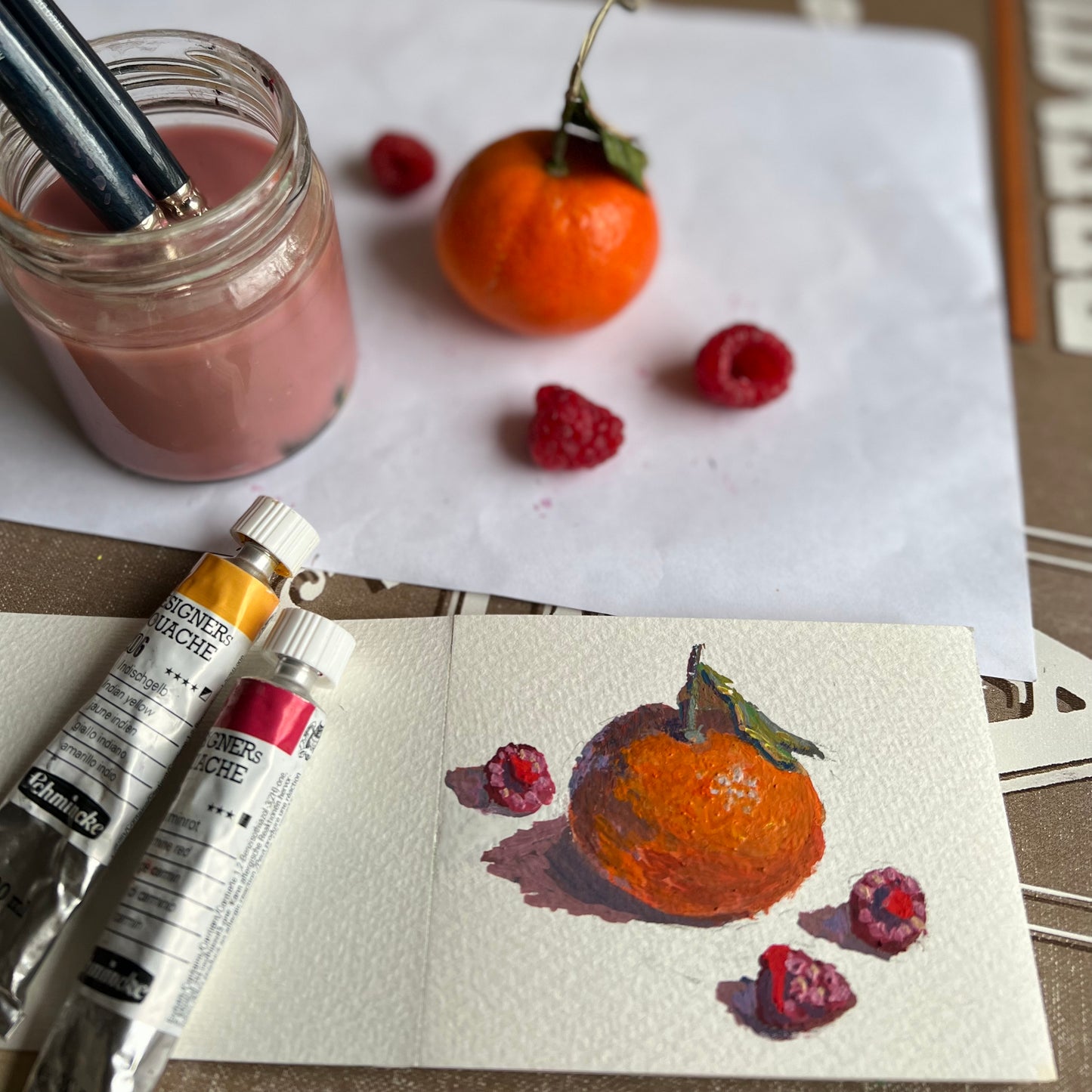 Mini Gouache Painting - Orange and some berries
