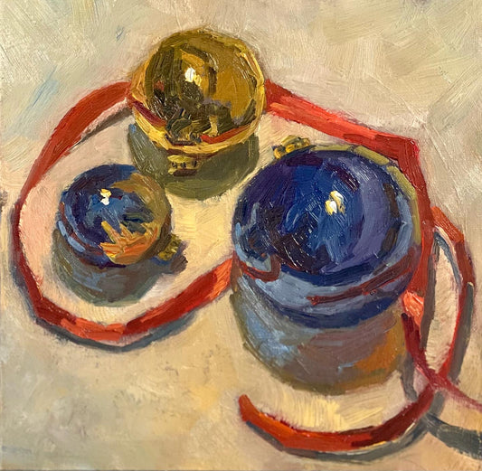 Christmas Still Life - Oil Painting of Vintage Ornaments