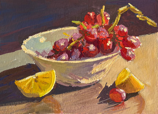 Gouache Painting: Grapes and Lemons