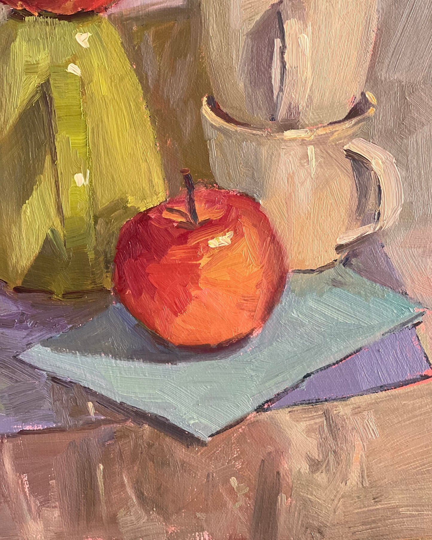 Still Life Oil Painting - Upside down cups and apples!