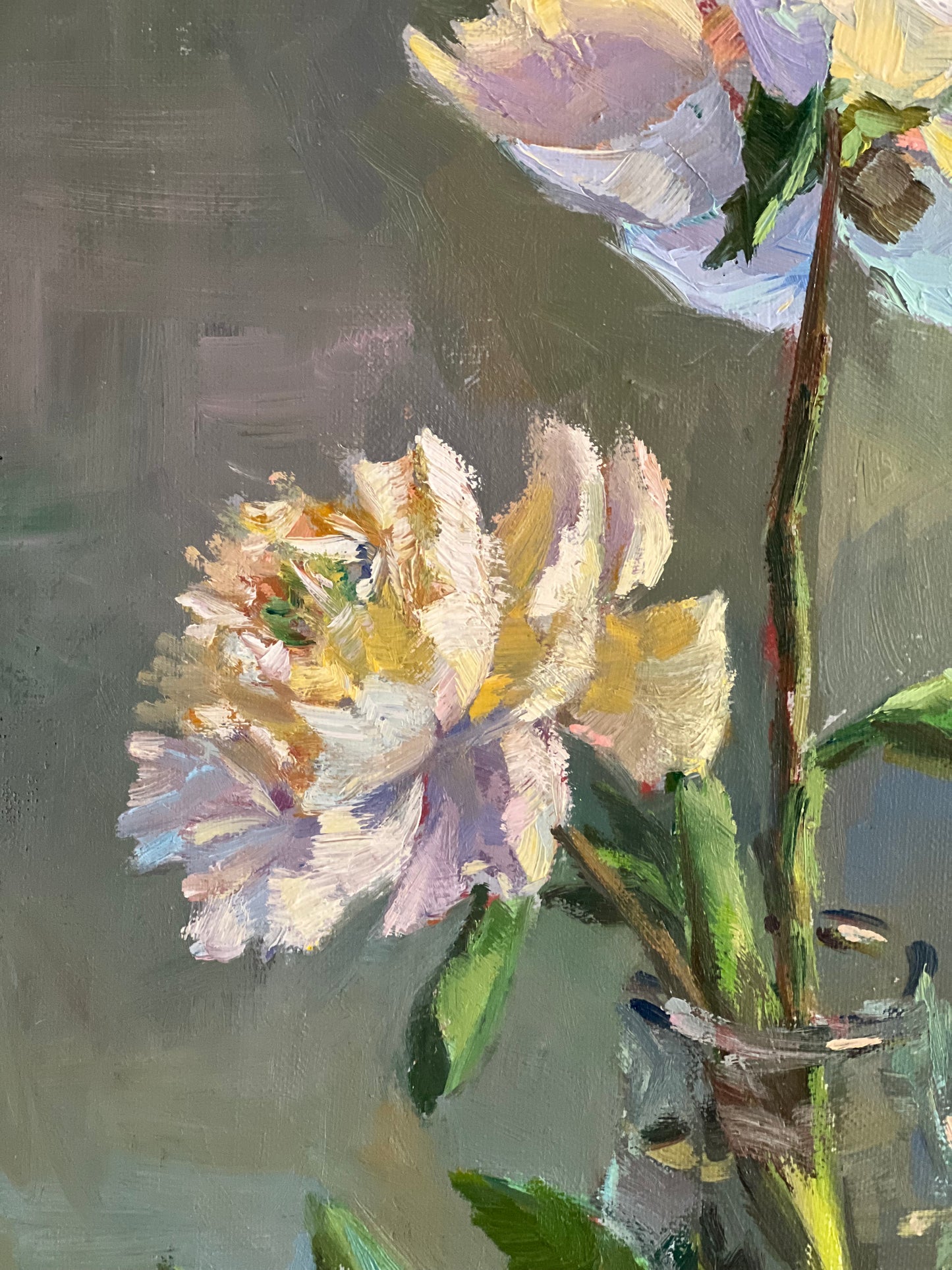 White and pink peonies - Original Oil Painting of Flowers